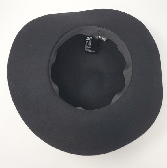 H & M DIVIDED 100% WOOL BLACK HAT  FLOPPY FESTIVAL CLASSIC WOMEN SIZE LARGE 58 - Picture 9 of 12